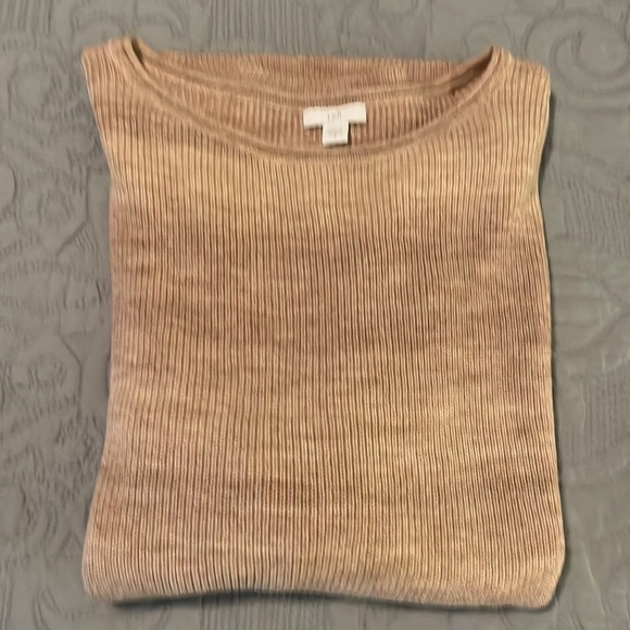 J. Jill S Beige Lightweight Ribbed Knit 3/4 Sleeve Pullover Sweater - Picture 4 of 5